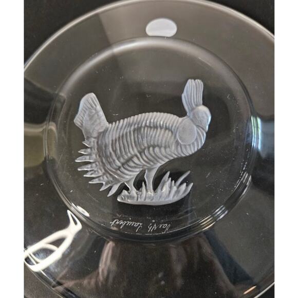 Val St Lambert Intaglio Cut Glass Game Birds 3 designs Belgian Crystal plates 8" - Picture 5 of 6